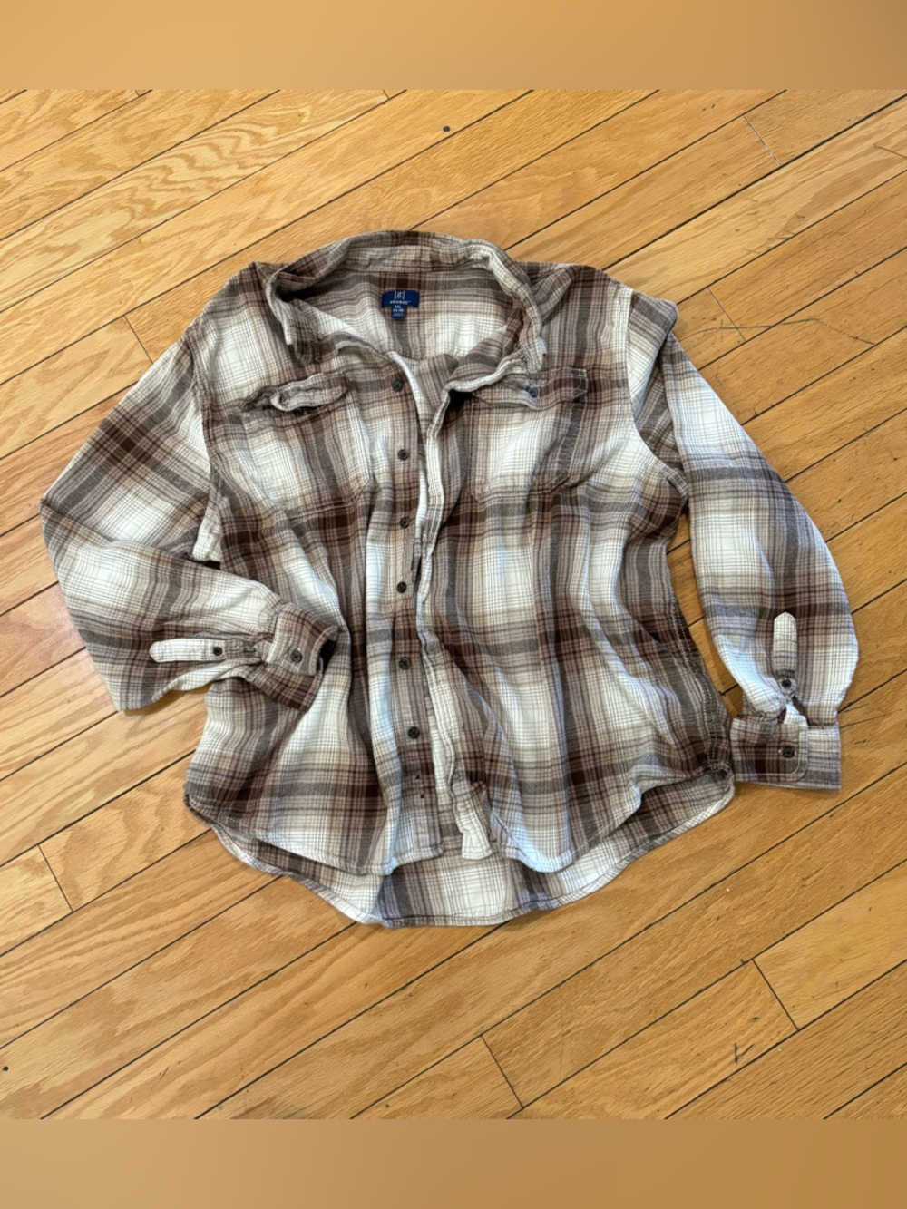 George Men's Plaid Button-Down Shirt in Brown and Cream